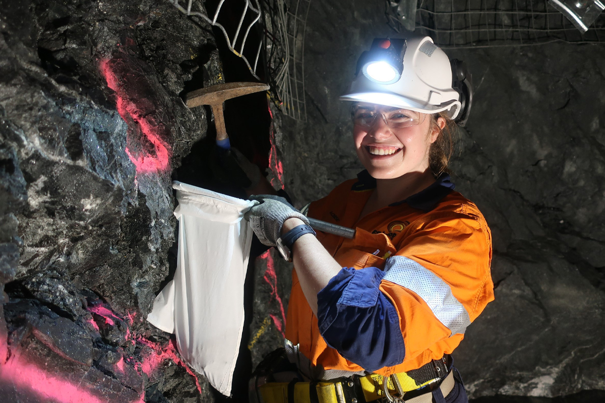 female underground mine worker